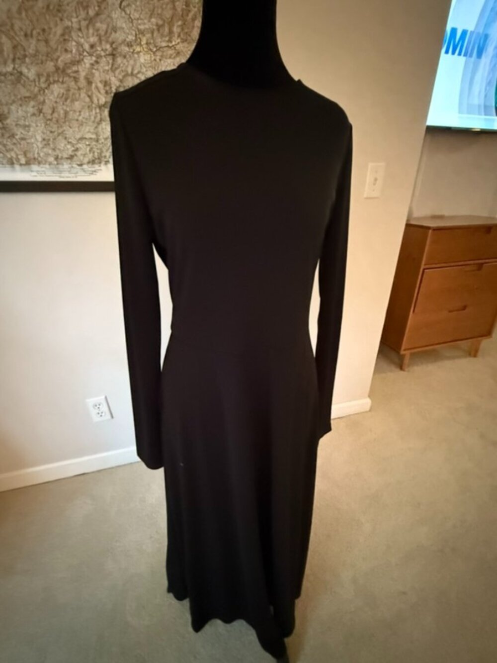 Banana Republic Long Sleeve Fit & Flare Black Midi Dress Size M